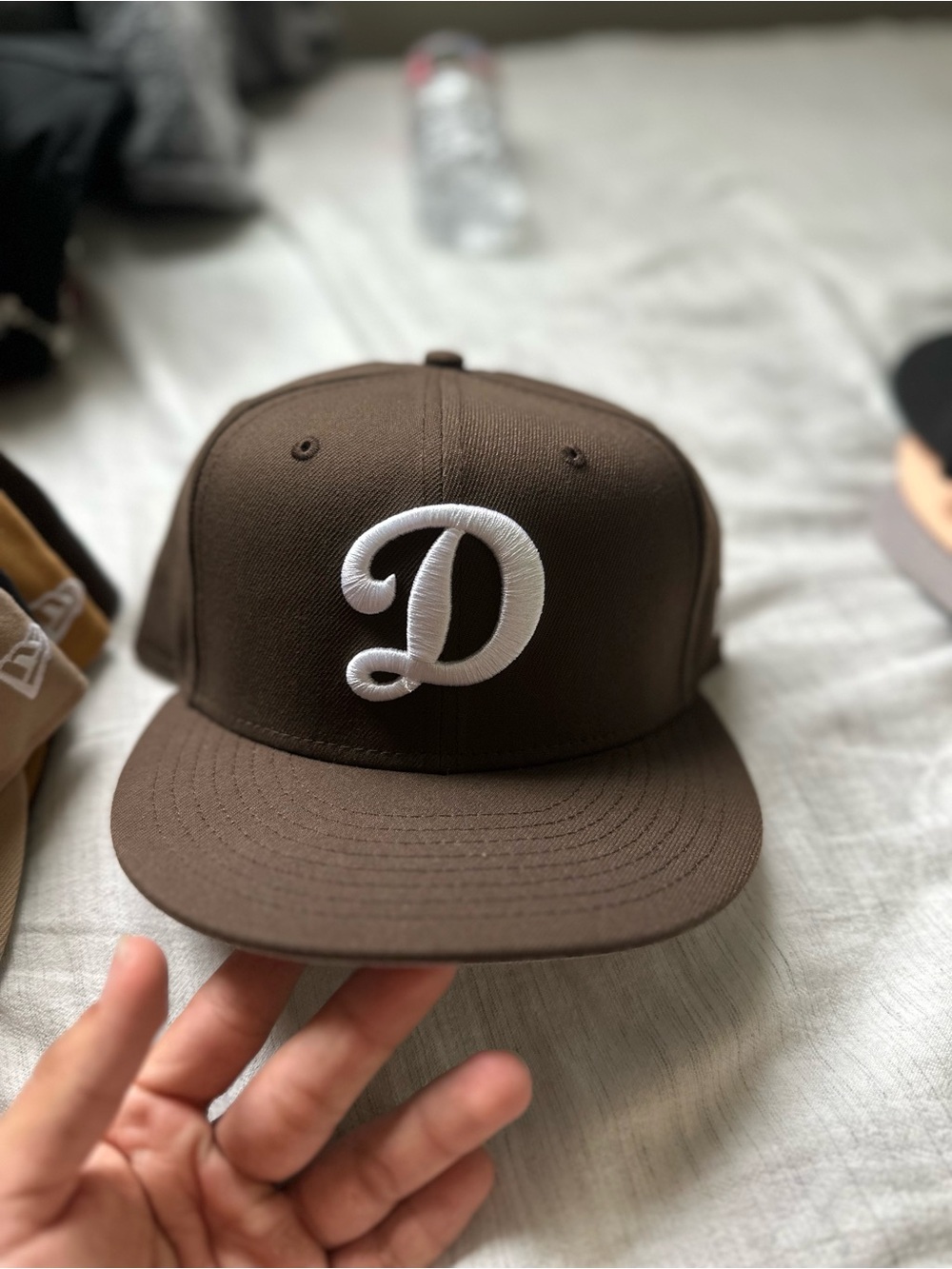 New Era Brown Fitted Cap with White Script D